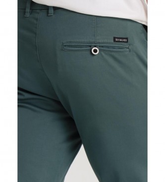 Six Valves Green Slim Color Satin Chino Trousers