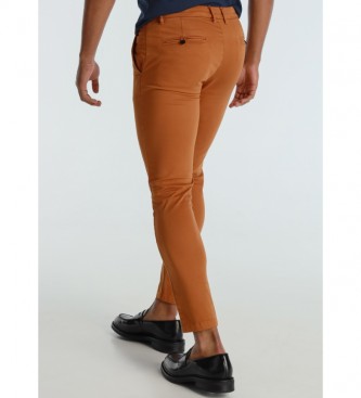 Six Valves Brown Slim Color Satin Chino Trousers