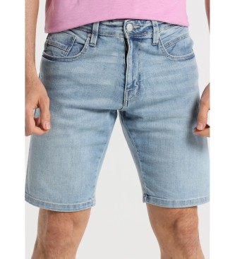Six Valves Džins hlače Slim Bermuda - Srednji pas, oprane, srednje svetlo modre