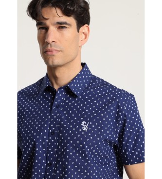 Six Valves Kortrmad skjorta med marinbltt tryck