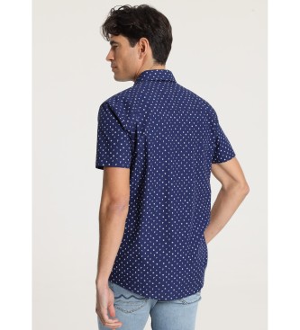Six Valves Kortrmad skjorta med marinbltt tryck