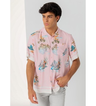 Six Valves Camisa de manga curta com polo rosa com estampado de praia