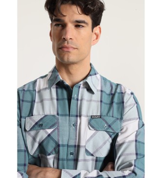Six Valves Camisa de manga comprida com bolsos em padro xadrez