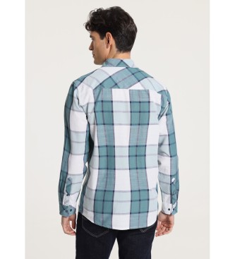 Six Valves Camisa de manga comprida com bolsos em padro xadrez