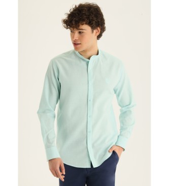 Six Valves Linen shirt with green mao collar