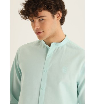 Six Valves Linen shirt with green mao collar
