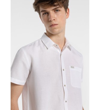 Six Valves Short Sleeve Linen Shirt with White Pockets