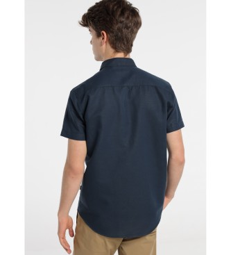 Six Valves Chemise en lin à manches courtes avec pochettes, bleu