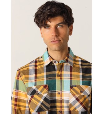Six Valves Camisa xadrez de manga comprida com bolsos amarela