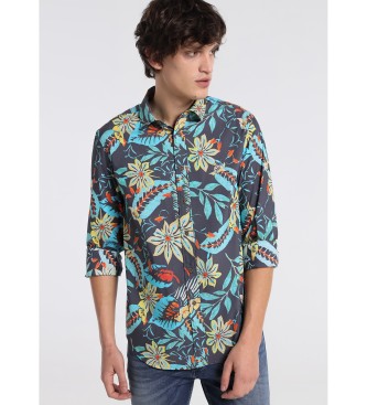 Six Valves Camisa Full Print Tropical marino