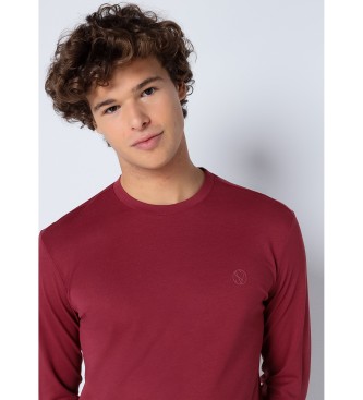 Six Valves Maroon basic t-shirt met lange mouwen