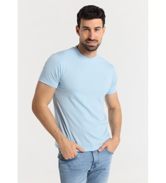 Six Valves Kurzrmeliges Basic-T-Shirt mit blauem Rundhalsausschnitt
