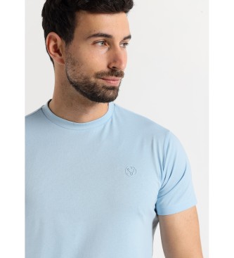 Six Valves Kurzrmeliges Basic-T-Shirt mit blauem Rundhalsausschnitt
