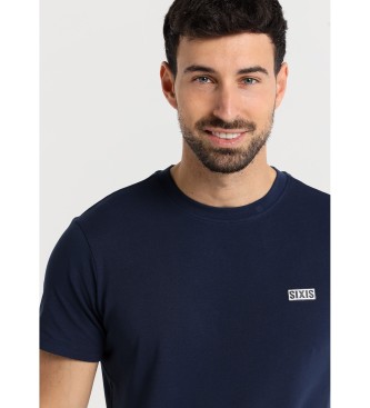 Six Valves Kortrmet basis-T-shirt i navy pique-stof