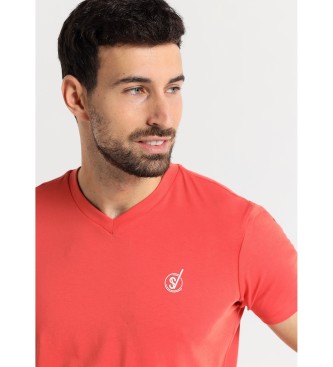 Six Valves Kurzarm-T-Shirt mit rotem V-Ausschnitt
