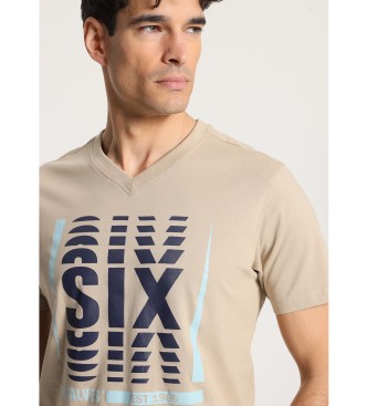 Six Valves T-shirt de manga curta com decote em V castanho claro