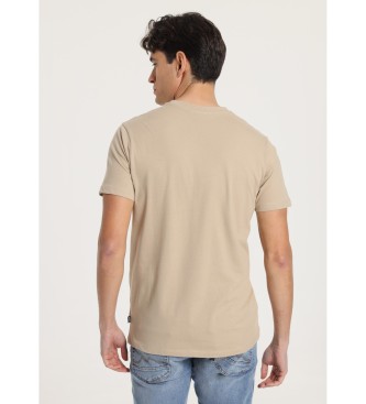 Six Valves Kortrmet T-shirt med V-udskring lysebrun