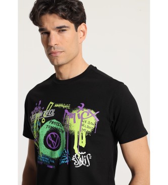 Six Valves T-shirt met korte mouwen en zwarte graffiti-afbeeldingen