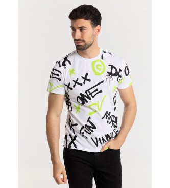 Six Valves Printed short-sleeved T-shirt with white round neckline