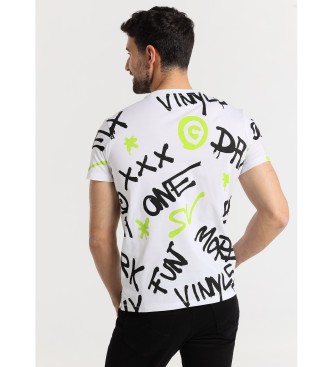 Six Valves Printed short-sleeved T-shirt with white round neckline