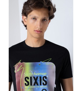 Six Valves T-shirt  manches courtes  imprim dgrad noir