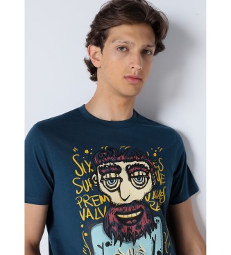 Six Valves Kortrmad grafisk t-shirt marinbl