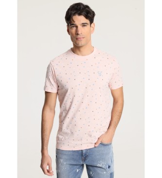 Six Valves Pink kortrmet t-shirt med miniprint