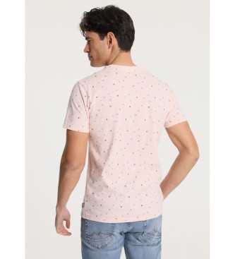Six Valves Pink kortrmet t-shirt med miniprint