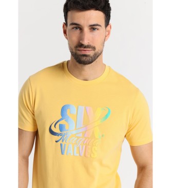 Six Valves Kortrmad t-shirt med tryck i gul gradientfrg