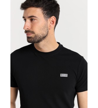 Six Valves Kortrmet T-shirt i pique-stof med rund hals sort