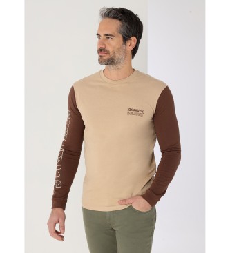 Six Valves Langrmet T-shirt med beige kontrast