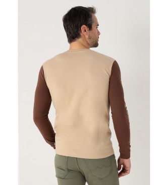 Six Valves Langrmet T-shirt med beige kontrast