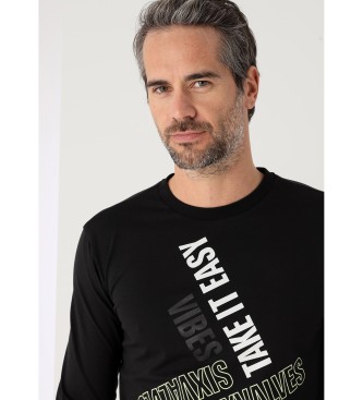 Six Valves Long-sleeved T-shirt with black text print