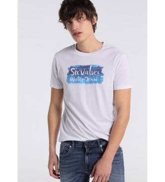 Six Valves Logo Brush Water Denim T-Shirt Wit