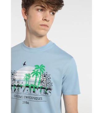 Six Valves T-shirt blu con logo tropicale