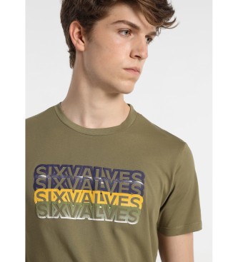 Six Valves T-shirt verde kaki con logo in vinile