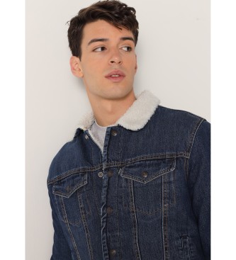 Six Valves Denim jacket with blue sheepskin