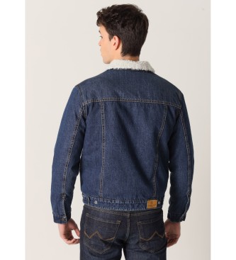 Six Valves Denim jacket with blue sheepskin