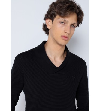 Six Valves Maglione nero basic con collo incrociato