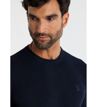 Six Valves Basic Navy Jaquard Pullover