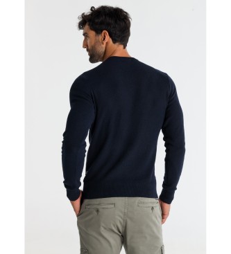 Six Valves Basic Navy Jaquard Pullover