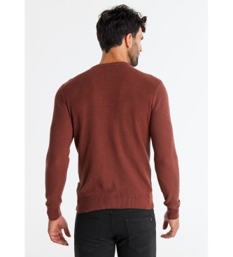 Six Valves Basic-Pullover aus braunem Jaquard