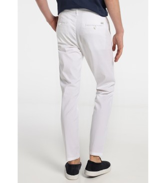 Six Valves White Satin Chino Trousers