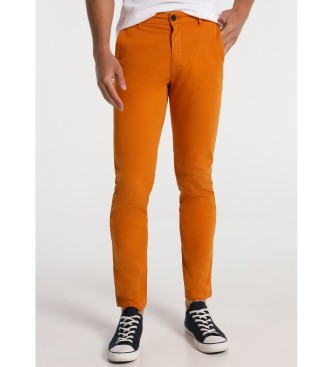 Six Valves Orange Satin Slim Fit Chino Trousers