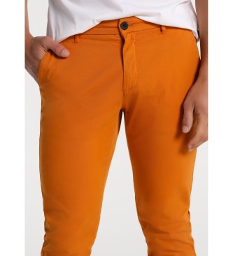 Six Valves Orange Satin Slim Fit Chino Trousers