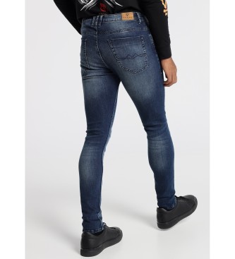 Six Valves Jeans Denim Bleu foncé Rotos Gris Skinny Jeans
