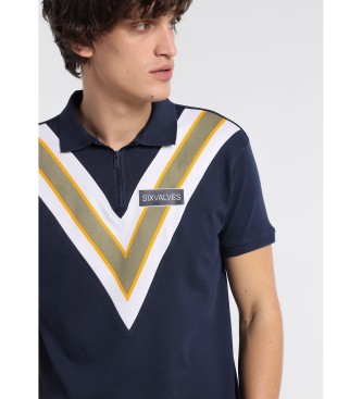 Six Valves Short Sleeve Block Zip Polo Shirt Forest Green Blue