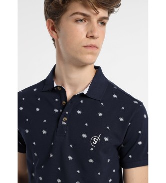 Six Valves Short Sleeve Polo Shirt Mini Print Tropical Blue Color