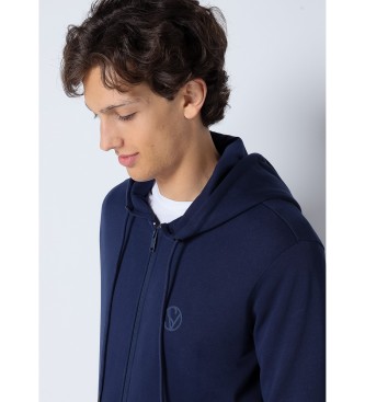 Six Valves Basic sweatshirt med htte og navy lynls