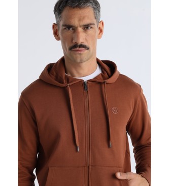Six Valves Sweatshirt bsica com capuz e fecho de correr castanho
